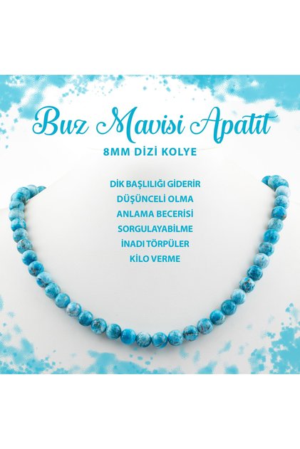 Certified Ice Blue Apatite 8 mm String Natural Stone Necklace