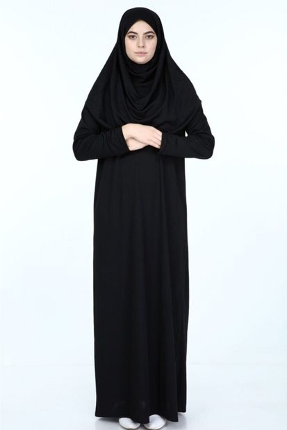 erva collection Kadın Siyah Başörtülü Pratik Namaz Elbisesi - 3