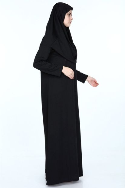 erva collection Kadın Siyah Başörtülü Pratik Namaz Elbisesi - 4