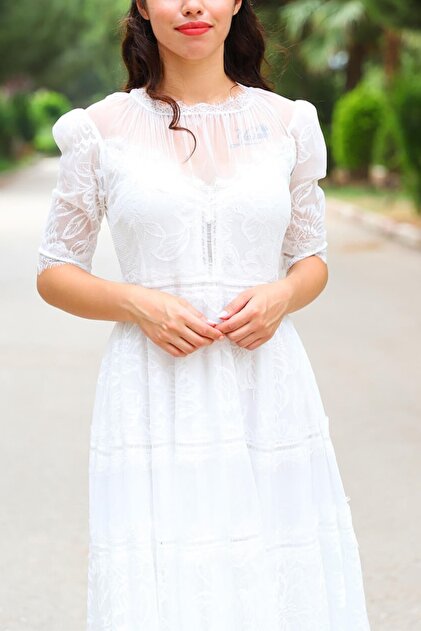 Arden Short Evening Dress, Lace Midi A-line Skirt, Short Sleeve Graduation  Dress, Wedding, Wedding, Engagement, 36-46- Trendyol
