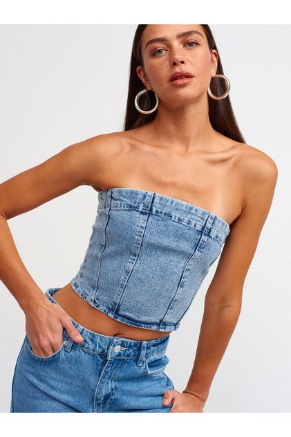 50685 Blue Denim Bustier - Side Zipper