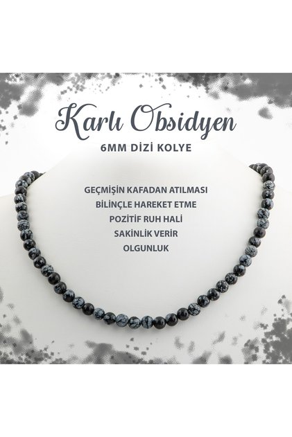 Certified Snowy Obsidian 6 mm String Natural Stone Necklace