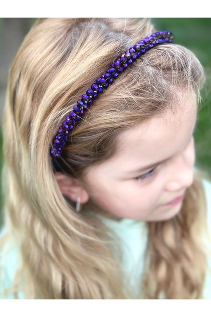 3 Layer Luxury Crystal Cut Rhinestone Embroidered Crown Metal Women's Children's Crown Bright Purple Violet