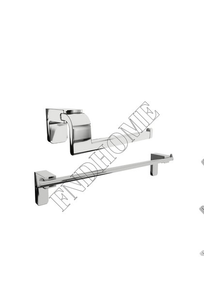 Chrome Lux 2-Piece Bathroom Set Open Toilet Paper Holder, Long Towel Holder