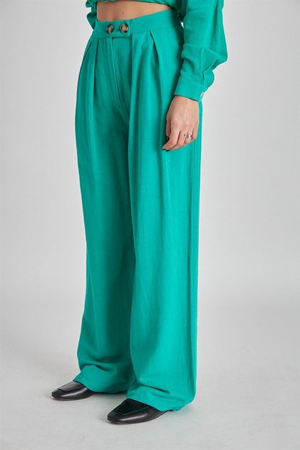 Women's Linen Textured Pleated Palazzo Trousers