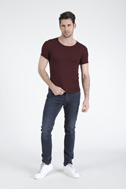 CATSPY Erkek Bordo Basic Slim Fit Kısa Kollu T-shirt - 3