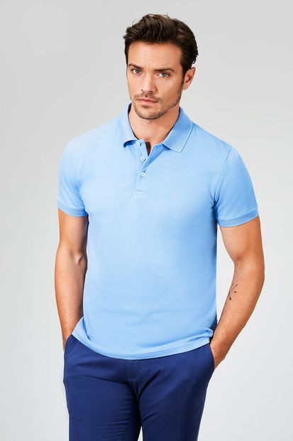 Avva Erkek Mavi Polo Yaka Düz T-shirt A91b1146 - 1