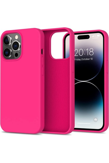iPhone 14 Pro Max Shockproof Soft Touch Silicone Phone Case Anti-Scratch Cover - Fuchsia