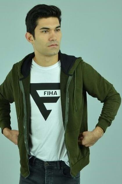 /Nirai-8124 Men's Zippered Sweatshirt with Caps and Pockets - Khaki
