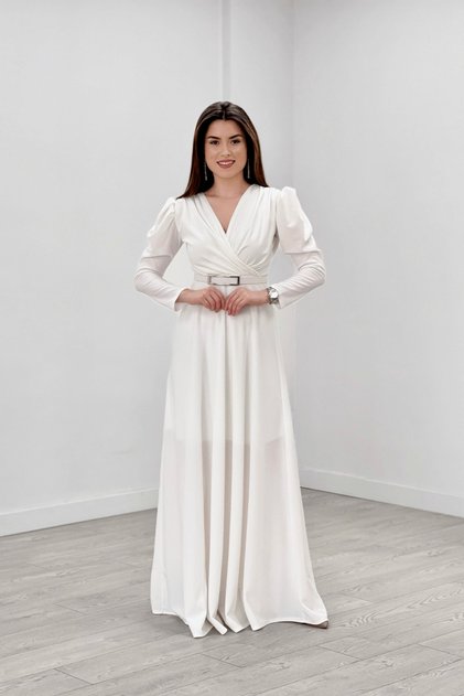 Φόρεμα Crepe Fabric Double Breasted Collar Kiloş Φόρεμα - Λευκό
