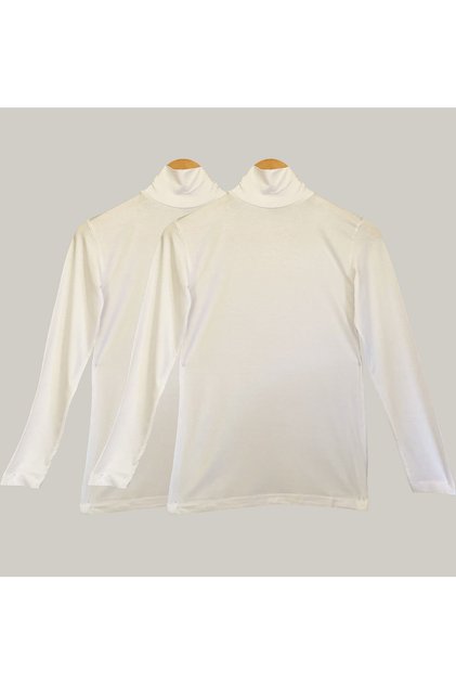 Women's White Long Sleeve Half Turtleneck Body - 2 Pieces