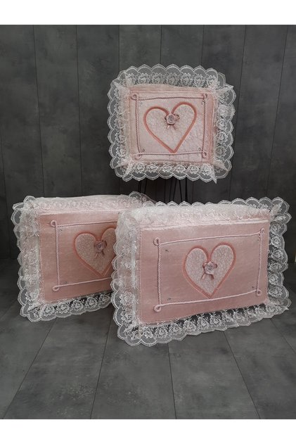 Love Powder Pink Lace Heart 3-Piece Dowry Bag Set, Wedding Engagement Bundle Bride Groom Bag