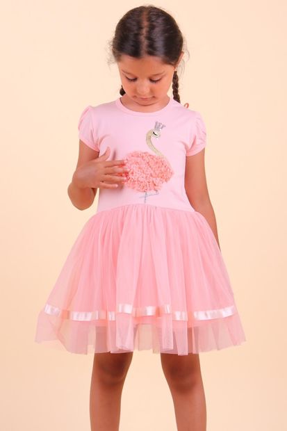 Breeze Kız Çocuk Elbise Ördekli 3-8 Yaş, Somon - 3