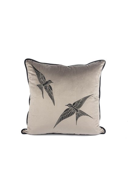 Isla Gray Velvet Two Bird 55x55 Pillow Cushion