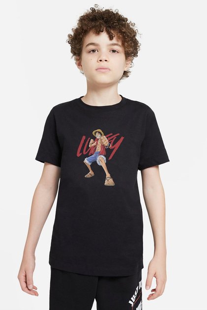Boy's Black Anime Onepiece Luffy Printed T-Shirt