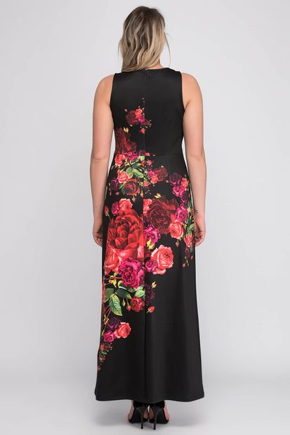 Şans Kadın Siyah Çiçek Desenli Elbise 65N6619 - 2