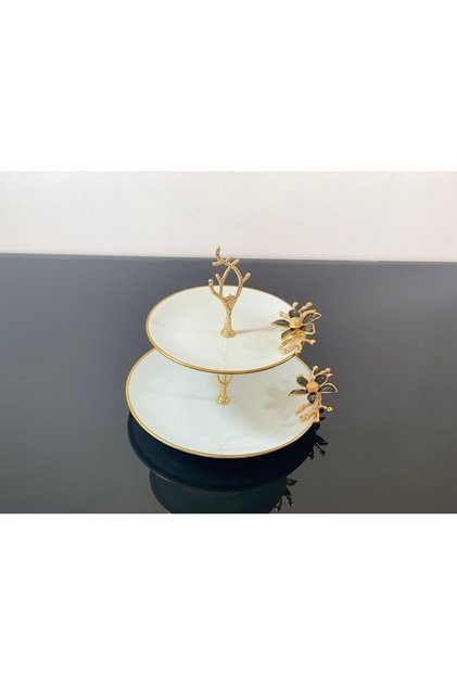 Kütahya Porcelain Round Cookie Holder/Piece of 2 Black Flowers