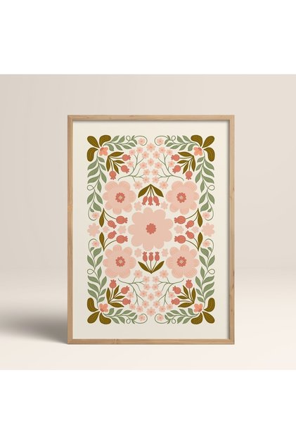 Natural Wood Framed Painting Framed Poster Artistic Modern Wall Decor (Flower150-Wood-50X70)
