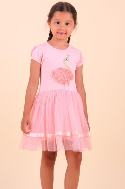 Breeze Kız Çocuk Elbise Ördekli 3-8 Yaş, Somon - 1