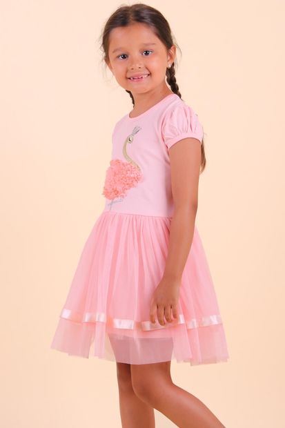Breeze Kız Çocuk Elbise Ördekli 3-8 Yaş, Somon - 2