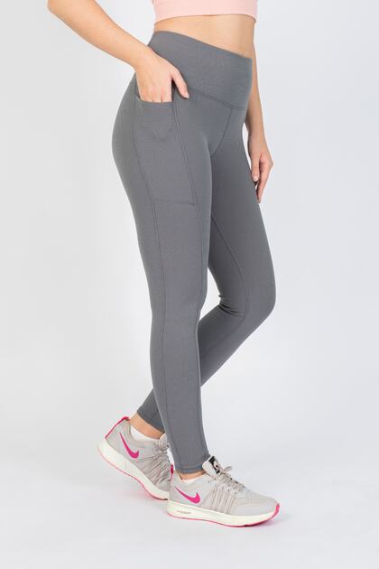 Women's Gray Pocket Ribbed High Waist Sports Leggings 25"