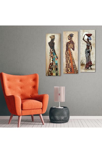 Evimona 3 Parçalı Afrikalı Kadınlar Mdf Tablo - 3dikey-133 / 20x60 - 2