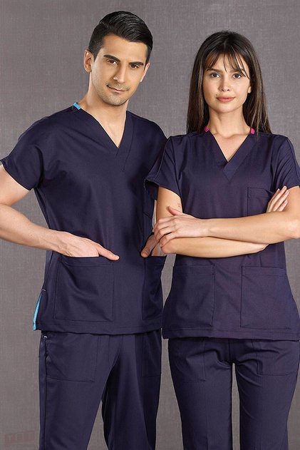 Lacivert Doktor Hemşire Forması Scrubs Dr Greys Likralı Takım (ESNEK KUMAŞ)
