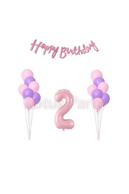 2 Years Old Pink Lilac Balloon Set - 15 Balloons - Pink Happy Birthday Text - Pink Number Foil Balloon