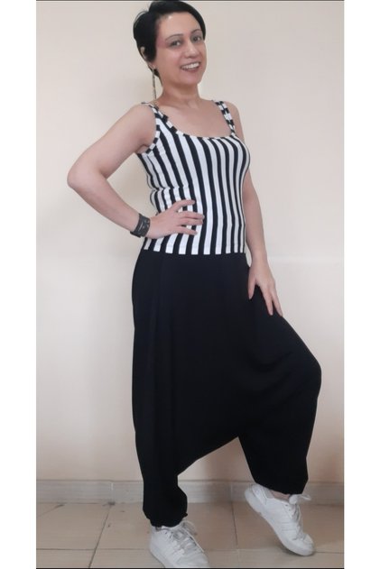 Black Elastic Shalwar Trousers with Waist Corsage