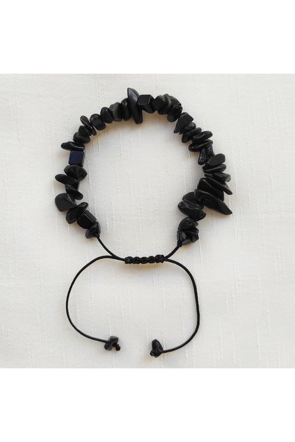 Obsidian Stone Broken Natural Stone Knitted Macrame Bracelet