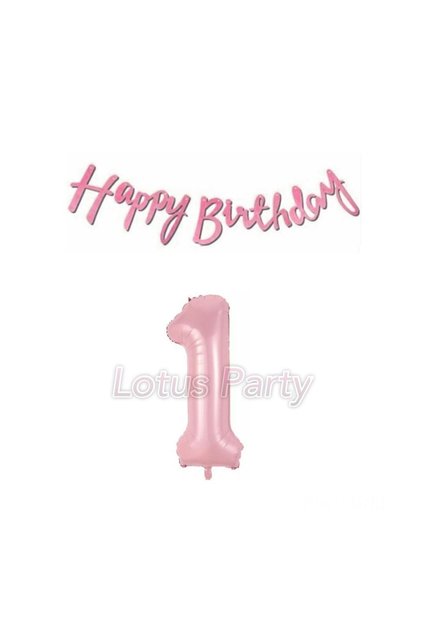 1 Year Old Pink Happy Birthday Text - 1 Pink Number Foil Balloon