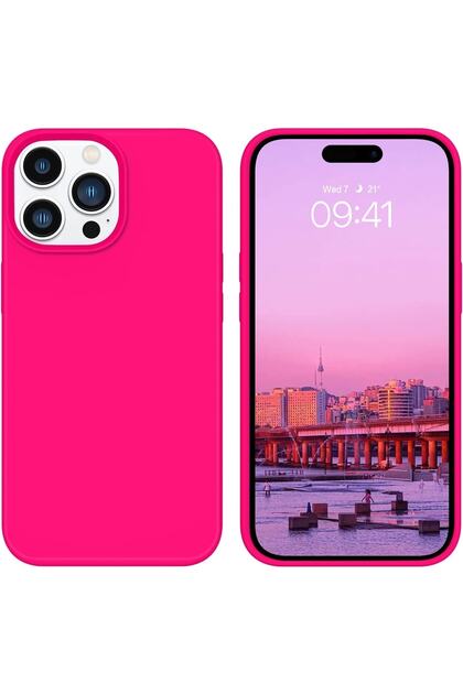 iPhone 14 Pro Max Shockproof Soft Silicone Phone Case Anti-Scratch Cover - Neon Pink