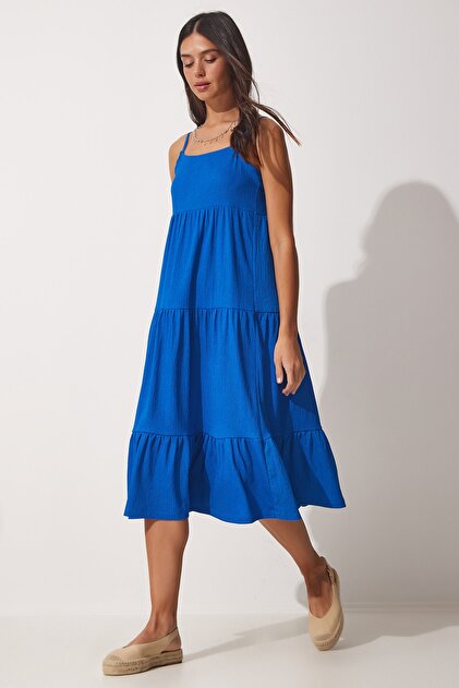 Happiness stanbul Women's Open Biscuit Strap Flounced Summer Knitted Dress  UB00077