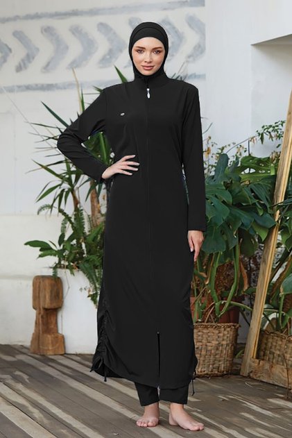 Long Full Length Fully Covered Hijab Swimsuit Wınta 4065 Black
