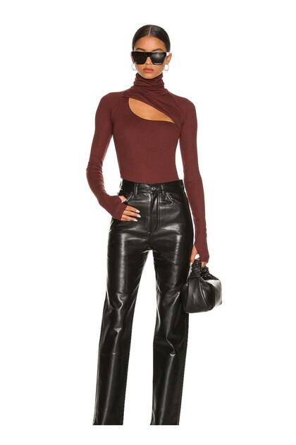 Women's Burgundy Turtleneck Fingered Bodysuit