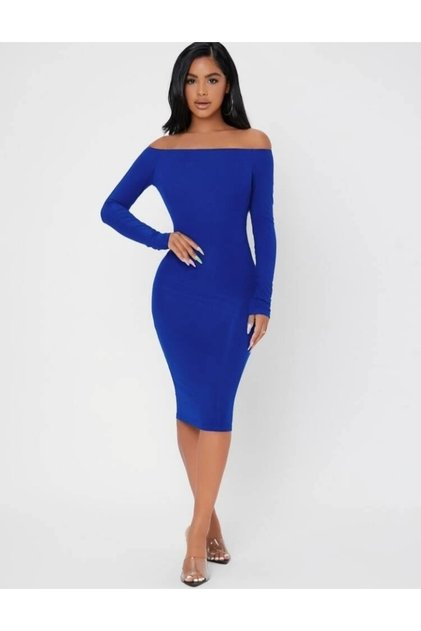Women's Cobalt Blue Strapless Cut Midi Dress