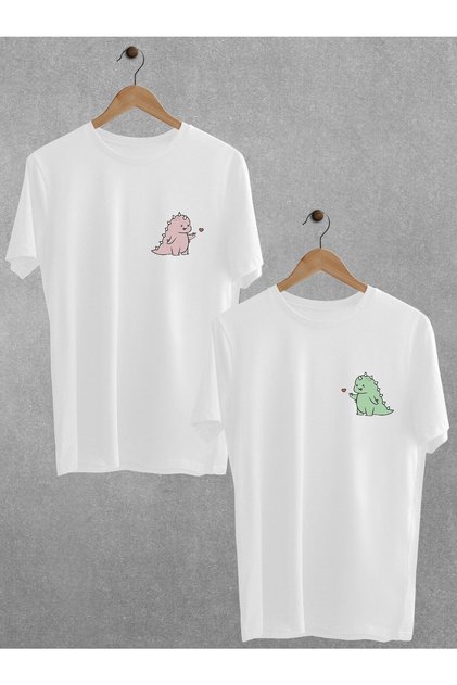 Dinosaur Printed Lover Couple T-Shirt Black White Oversize Lover T-Shirt