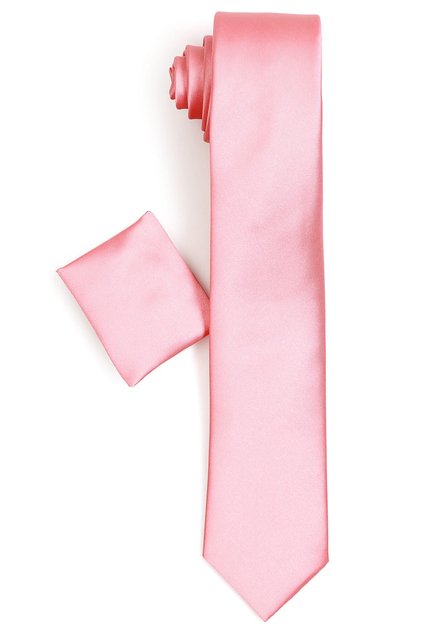 Men's Pink Slim Fit Narrow Cut Plain Handkerchief Tie