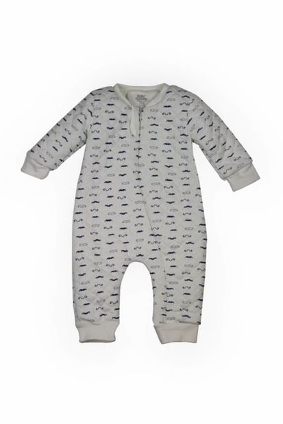 Baby Corner Ekru-Lacivert Erkek Bebek Tulum Astronot Kapitone Bıyık 2140 - 1