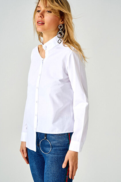 boutiquen Kadın Bebek Mavisi Yakası Beyaz Gömlek 10825 10825 - 2
