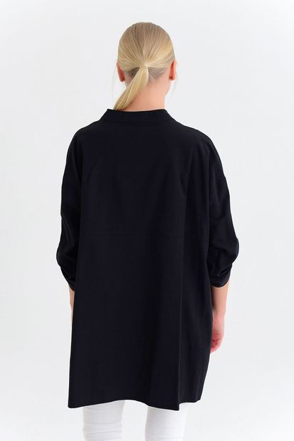 Lila Rose Kadın Siyah Gömlek Sağ Ön Dikdörtgen Şeritli 5807 LR-9YMDRGM5807 - 5