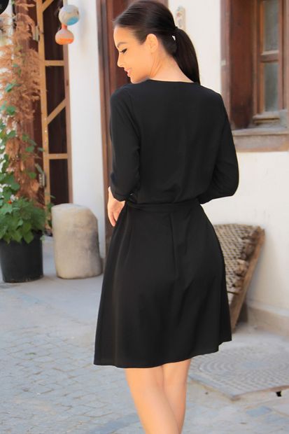 armonika Kadın Siyah İç Dış Bağlamalı Kısa Kruvaze Elbise ARM-17Y001183R0001 - 2