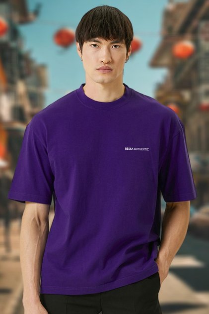 Men's Authentic Printed Purple Crew Neck T-Shirt