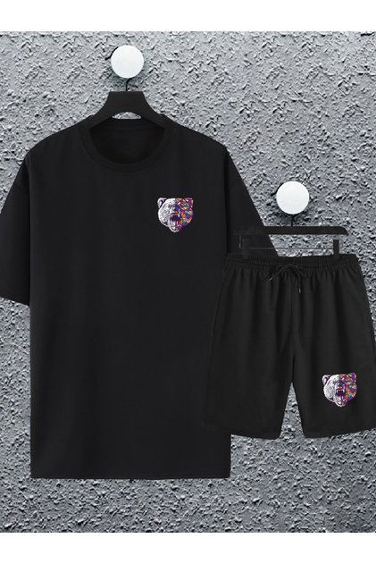 Unisex Women Men Angry Bear Printed Oversize Tshirt And Shorts Tracksuit Set