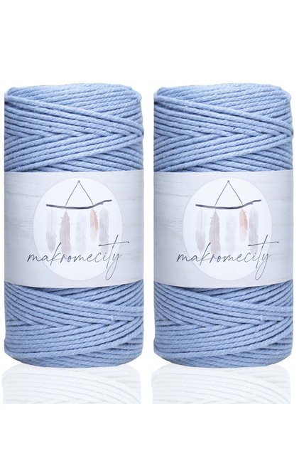 Premium 3 Twist Cotton Macrame Thread 3mm Three Twist Taranan Macrame Rope Thread 500gr (2X250 GRAM) Baby Blue