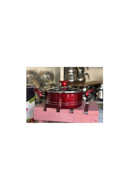 Evinda 26 Cm Deep Teflon Pot with Glass Lid and Double Handles