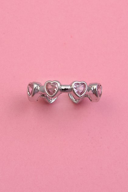 Silver Purple Heart Cut Multiple Zircon Adjustable Steel Ring (exclusive)