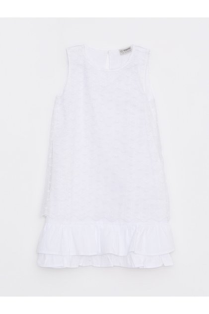 Crew Neck Lace Detailed Girl's Dress