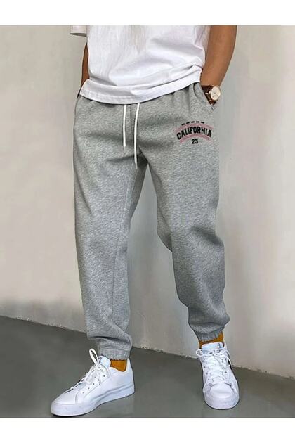 Oversize Unisex Printed Gray Sweatpants