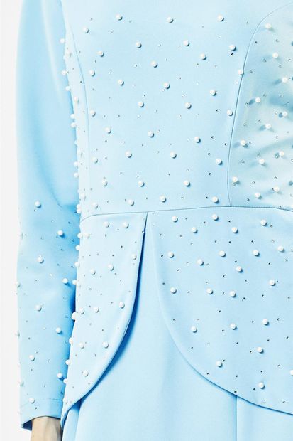 LADYNUR Kadın Abiye Elbise Buz Mavisi 3009-14 - 2